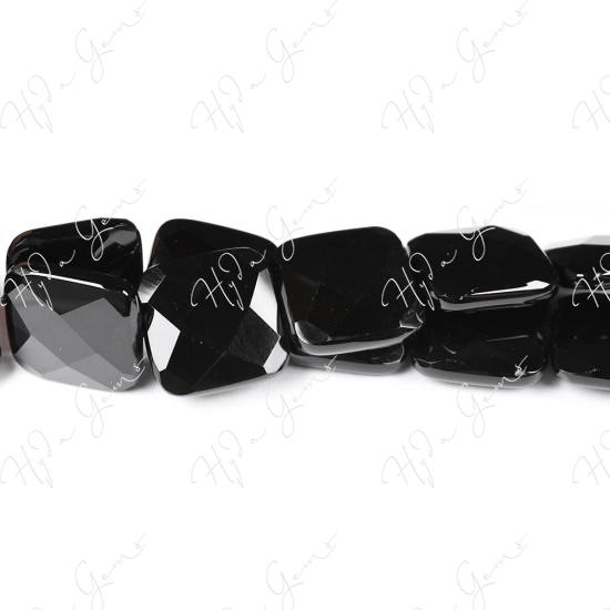 Black Agate Faceted Flat Square Beads