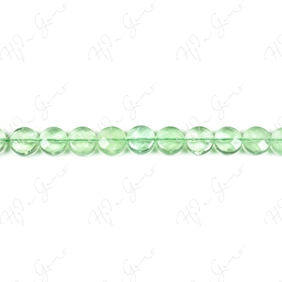 Green Fluorite Faceted Coin Beads