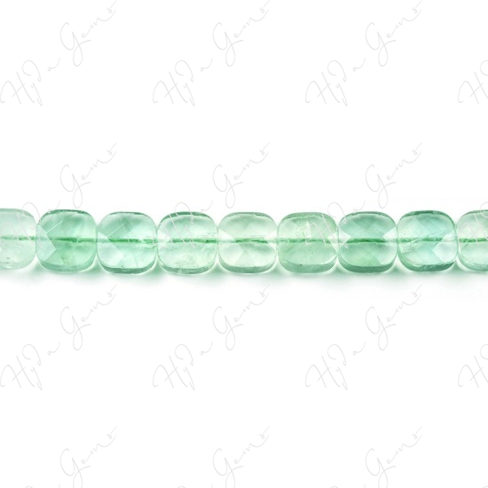 Green Fluorite Faceted Flat Square Beads