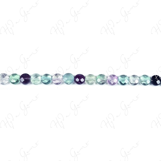 Rainbow Fluorite Faceted Coin Beads