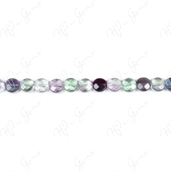 Rainbow Fluorite Faceted Coin Beads