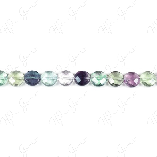 Rainbow Fluorite Faceted Coin Beads