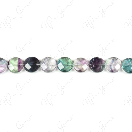 Rainbow Fluorite Faceted Coin Beads