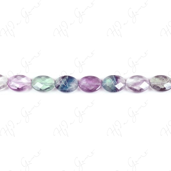 Rainbow Fluorite Faceted Flat Oval Beads