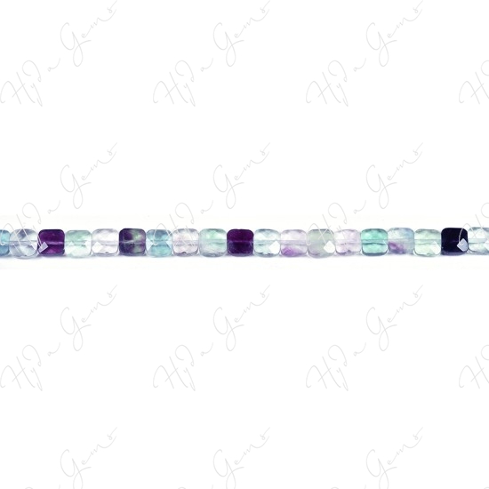 Rainbow Fluorite Faceted Flat Square Beads