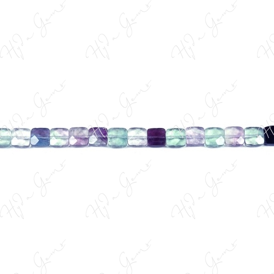 Rainbow Fluorite Faceted Flat Square Beads