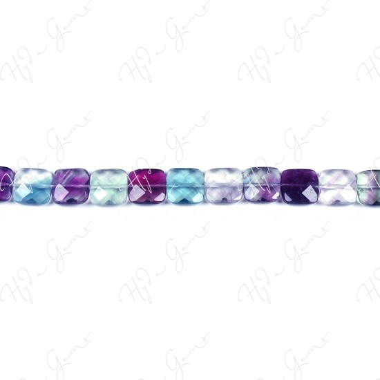 Rainbow Fluorite Faceted Flat Square Beads