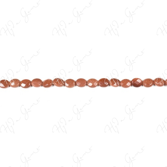 Gold Sand Stone Faceted Flat Oval Beads