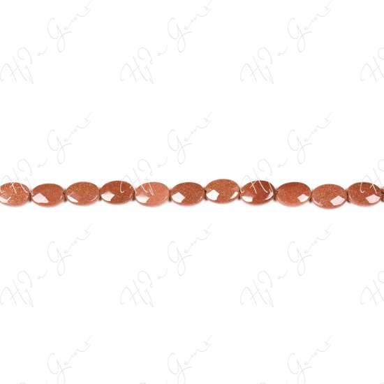 Gold Sand Stone Faceted Flat Oval Beads