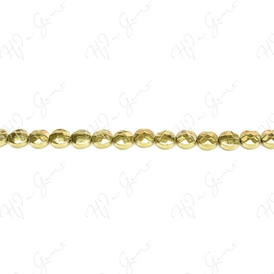 Hematine Carat Gold Color Plated Faceted Coin Beads