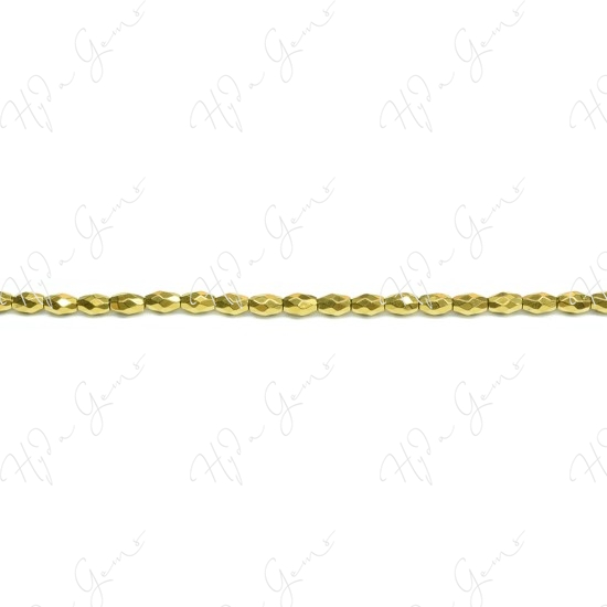 Hematine Gold Color Plated Faceted Rice Beads