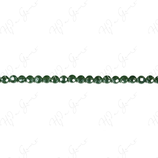 Green Sand Stone Faceted Coin Beads