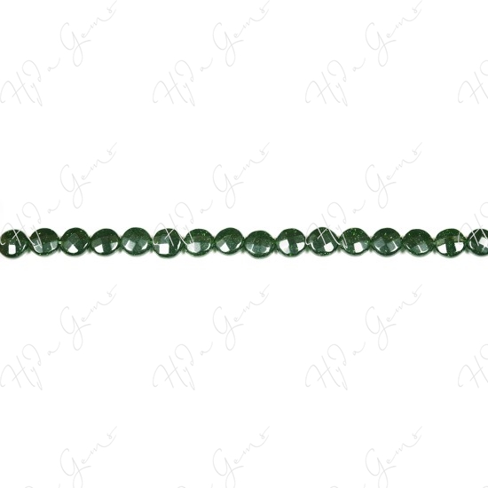 Green Sand Stone Faceted Coin Beads