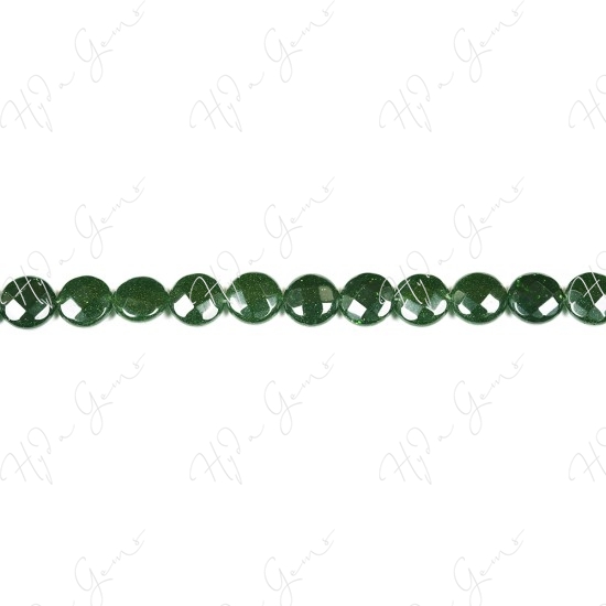 Green Sand Stone Faceted Coin Beads