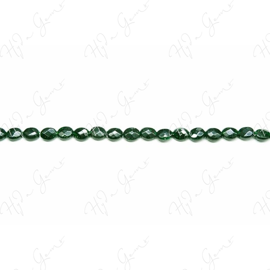 Green Sand Stone Faceted Flat Oval Beads