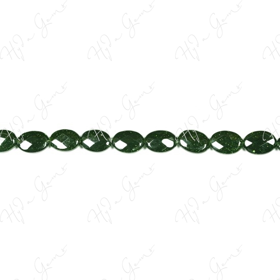 Green Sand Stone Faceted Flat Oval Beads