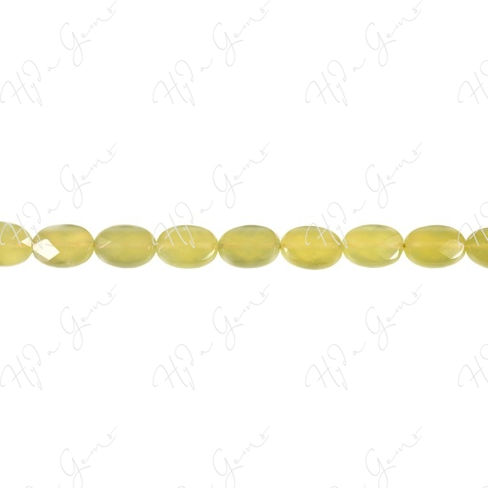 Olive Jade Faceted Flat Oval Beads