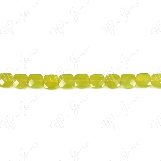 Olive Jade Faceted Flat Square Beads