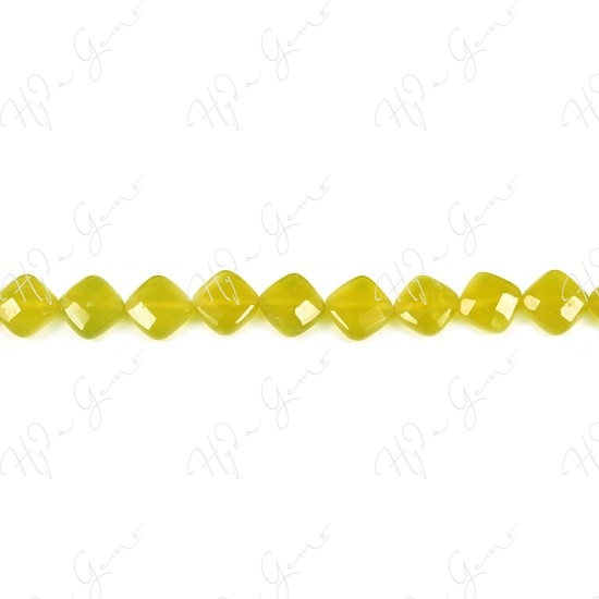 Olive Jade Faceted Flat Square Beads