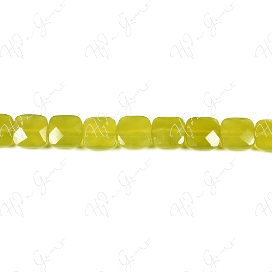 Olive Jade Faceted Flat Square Beads