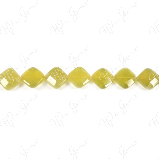 Olive Jade Faceted Flat Square Beads