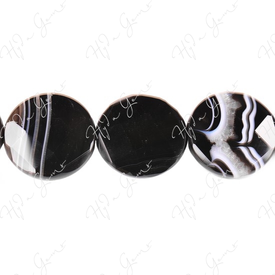 Black Striped Agate Faceted Coin Beads