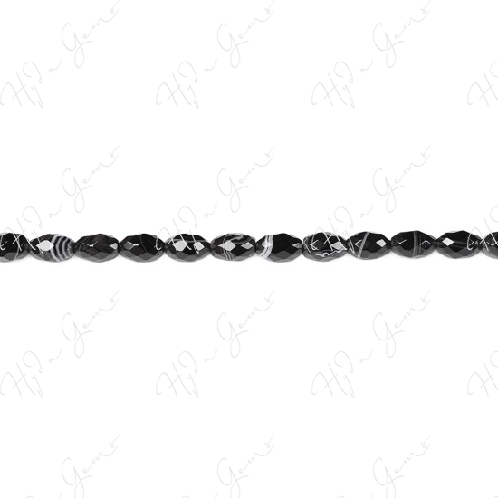 Black Striped Agate Faceted Rice Beads