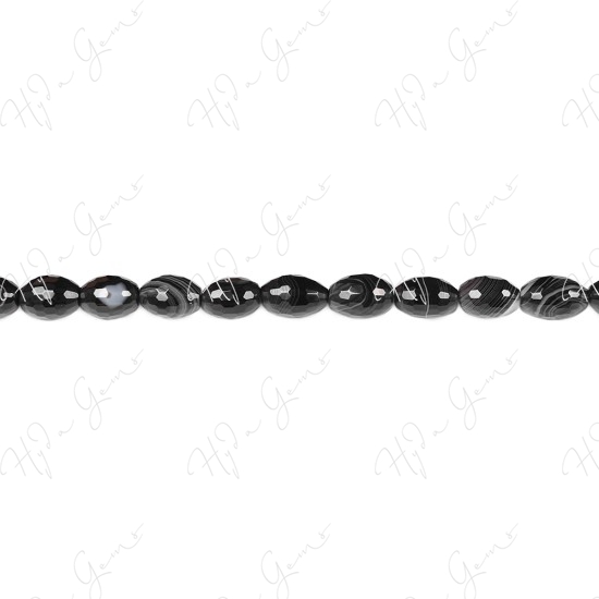 Black Striped Agate Faceted Rice Beads