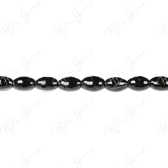 Black Striped Agate Faceted Rice Beads