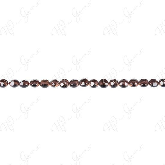 Smoky Quartz Faceted Coin Beads