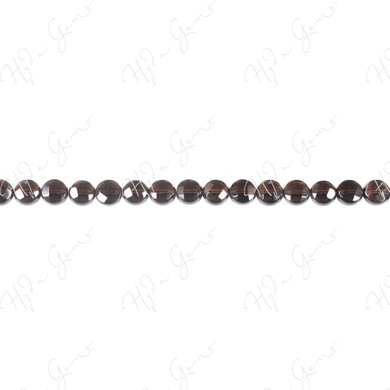 Smoky Quartz Faceted Coin Beads