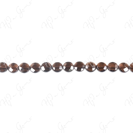 Smoky Quartz Faceted Coin Beads