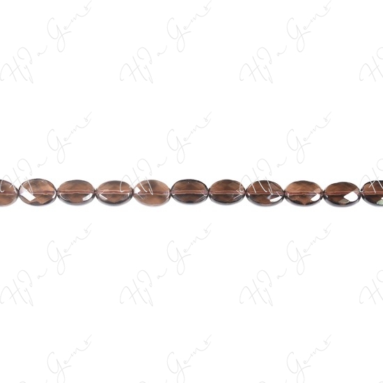 Smoky Quartz Faceted Flat Oval Beads