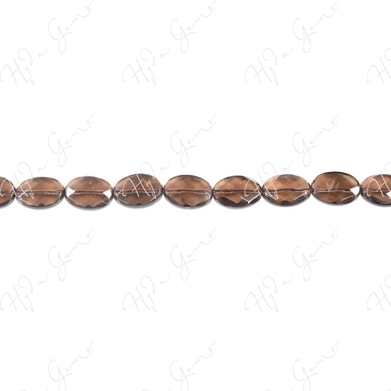 Smoky Quartz Faceted Flat Oval Beads