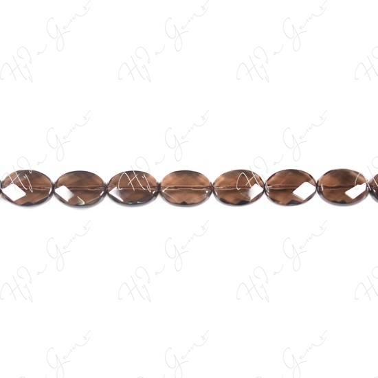 Smoky Quartz Faceted Flat Oval Beads