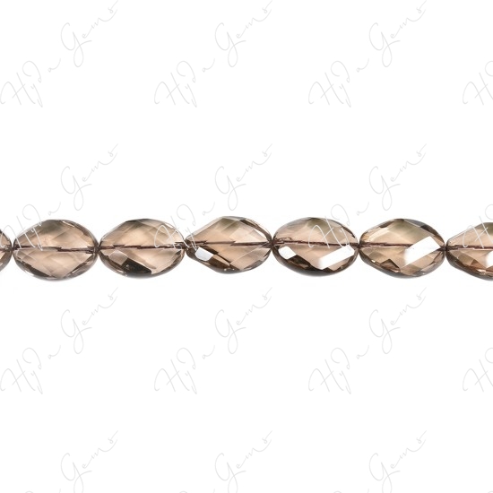 Smoky Quartz Faceted Flat Oval Beads