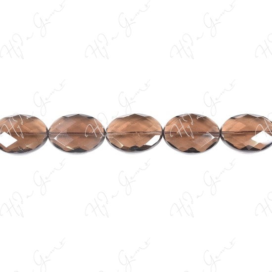 Smoky Quartz Faceted Flat Oval Beads