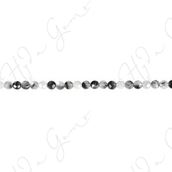 Black Rutile Quartz Faceted Coin Beads