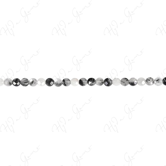 Black Rutile Quartz Faceted Coin Beads