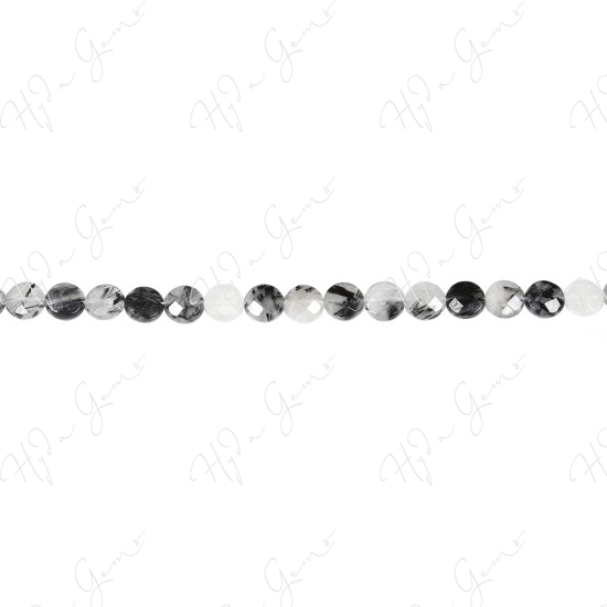 Black Rutile Quartz Faceted Coin Beads