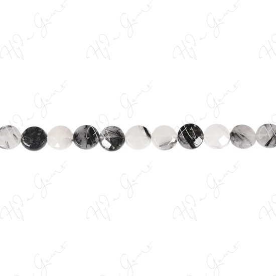 Black Rutile Quartz Faceted Coin Beads