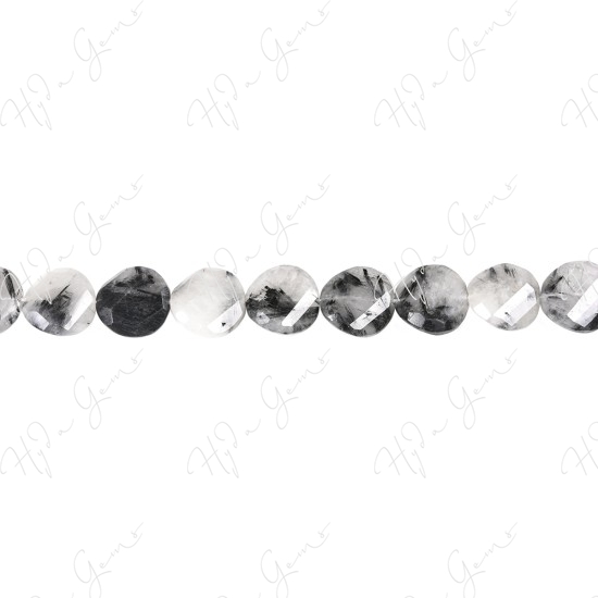 Black Rutile Quartz Faceted Coin Beads