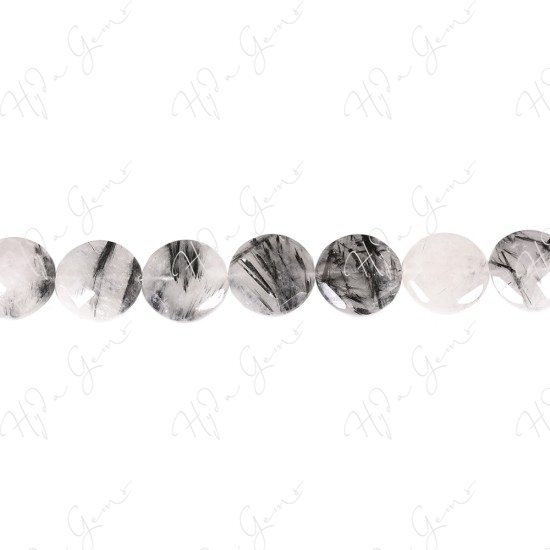 Black Rutile Quartz Faceted Coin Beads