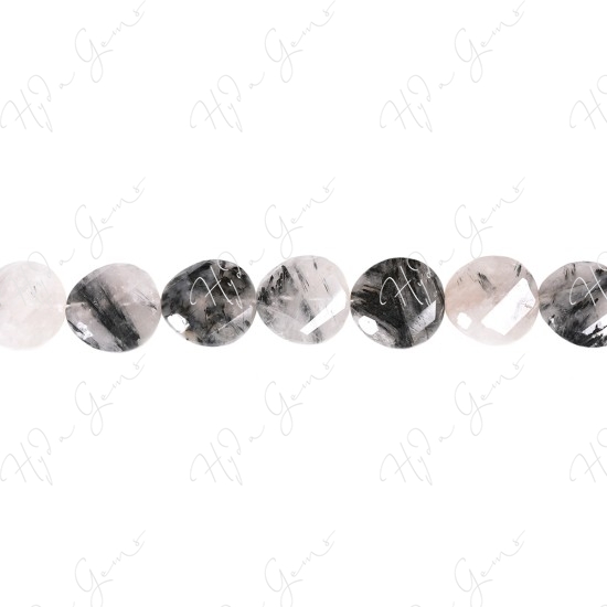 Black Rutile Quartz Faceted Coin Beads