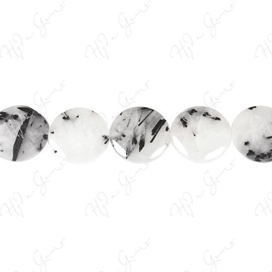 Black Rutile Quartz Faceted Coin Beads