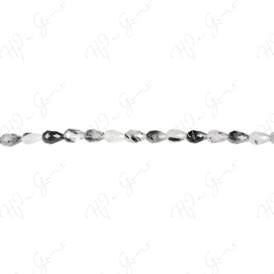 Black Rutile Quartz Faceted Drop Beads