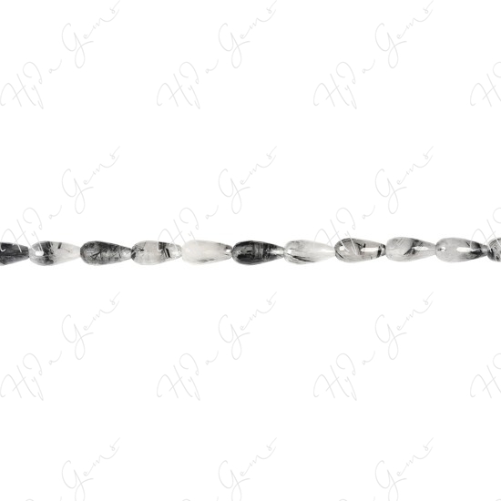 Black Rutile Quartz Faceted Drop Beads