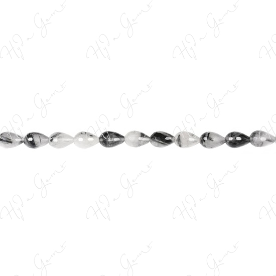 Black Rutile Quartz Faceted Drop Beads