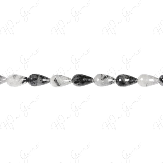 Black Rutile Quartz Faceted Drop Beads