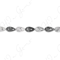 Black Rutile Quartz Faceted Drop Beads